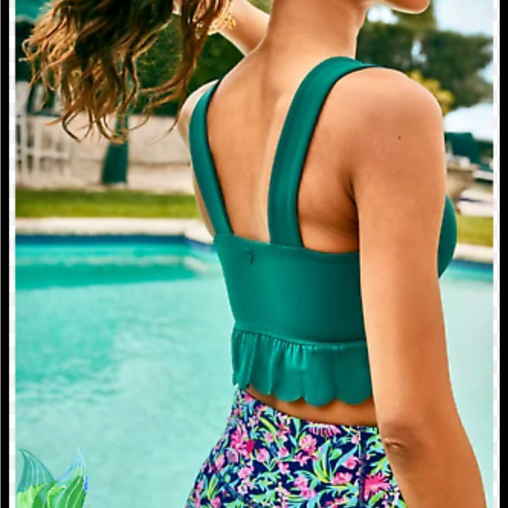 Lilly Pulitzer Luisa scalloped sports bra UPF 50 green XS - Picture 2 of 7